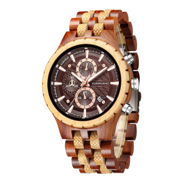 2021 nouvelles montres pour hommes de la mode bracelet en bois cadran mouvement lumineux sport montres multifonctions montres en bois